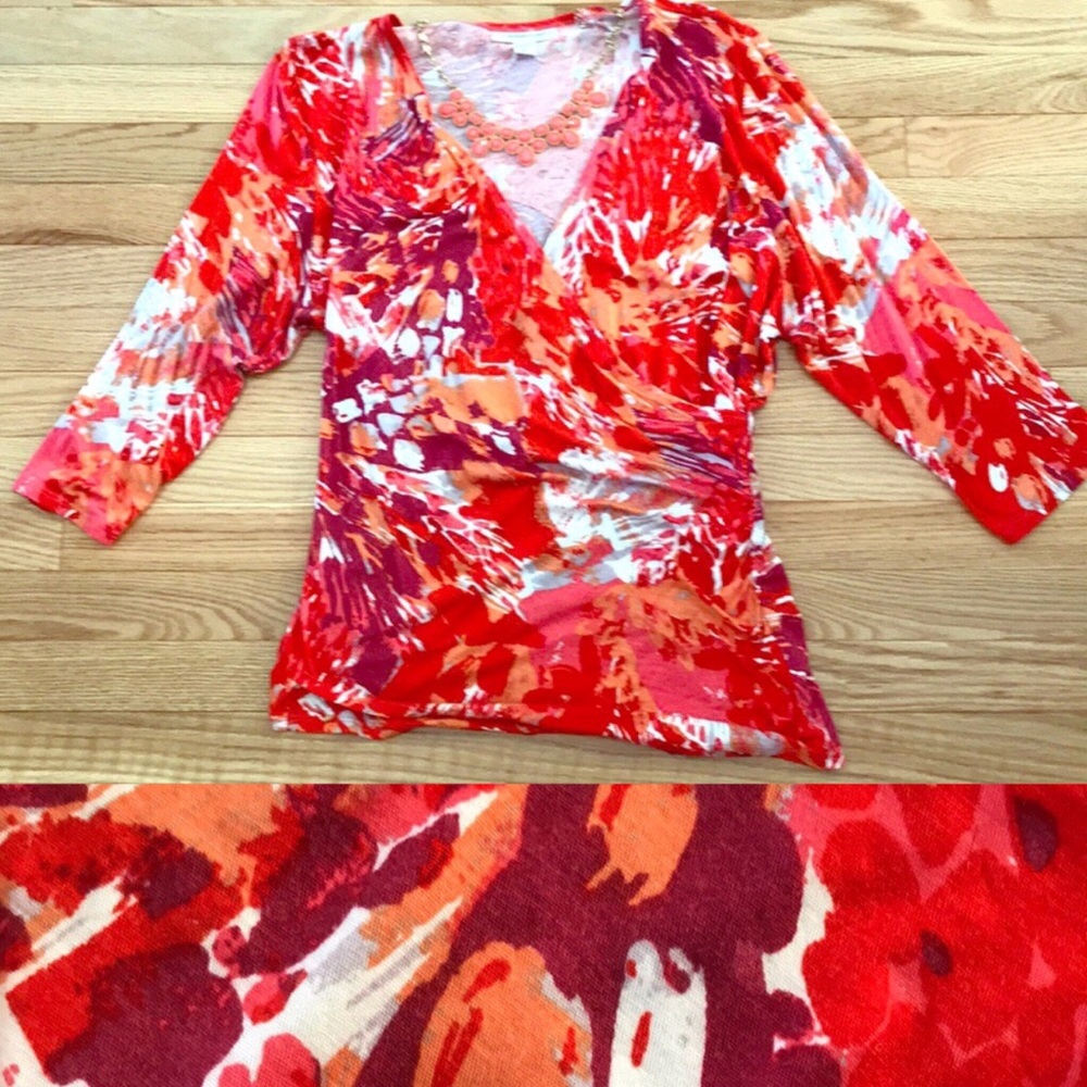 Sunny Coral Faux Wrap Top